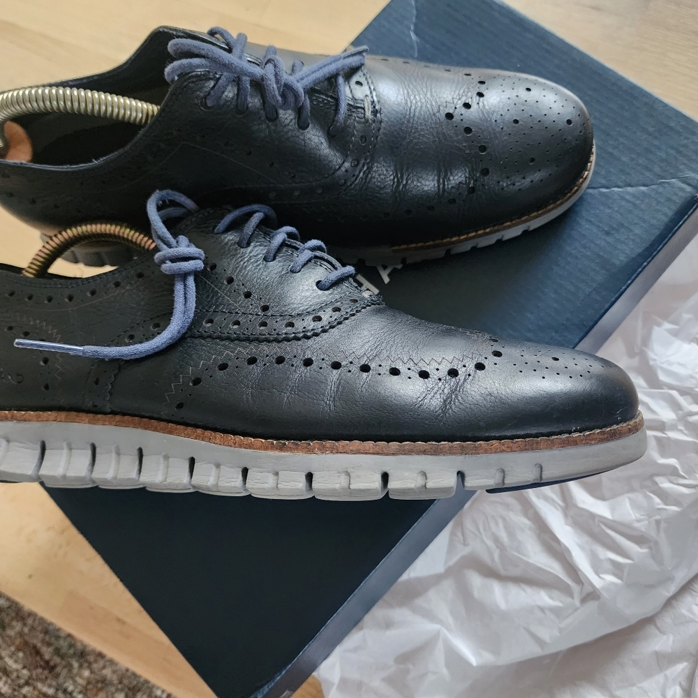 Cole Haan Zero Grand Men's Leather Wingtip Oxford Shoes Black Blue Size 9